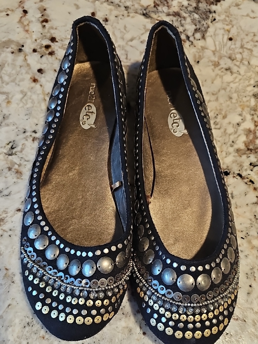 Rue21 Black Studded Ballet Flats with Silver Accents